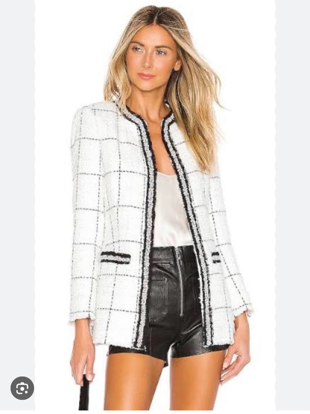 Alice + Olivia Indria Windowpane Tweed Structured Jacket